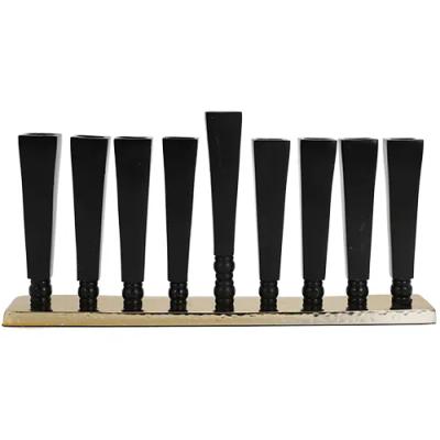 חנוכייה אלומיניום מהודרת גוון זהב 14x30 ס"מ