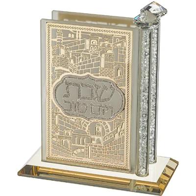 מעמד לגפרורים קריסטל עם פלקטות "ירושלים" 12X12 ס"מ