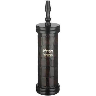 מגילת אסתר ספרדי קוטר 9 ס"מ עץ עם פלקטה פיו כותל עבור קלף 24 ס"מ