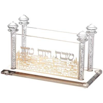 מפיון קריסטל מהודר עם פלקטה "נוף ירושלים" 17x9 ס"מ