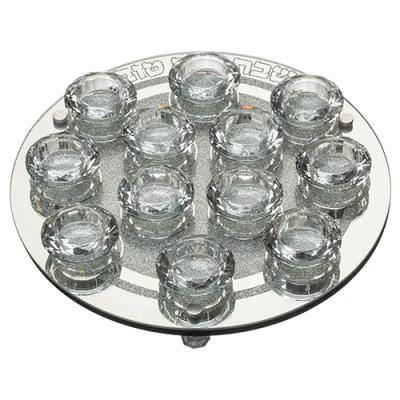 פמוט זכוכית עם 12 פמוטי קריסטל מהודרים 33 ס"מ