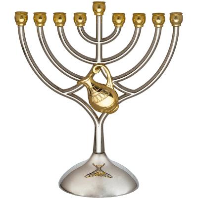 חנוכייה מתכת קנים זהב עם כד 18X16 ס"מ