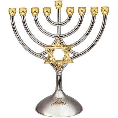 חנוכייה מתכת קנים זהב עם מגן דוד 18X16 ס"מ