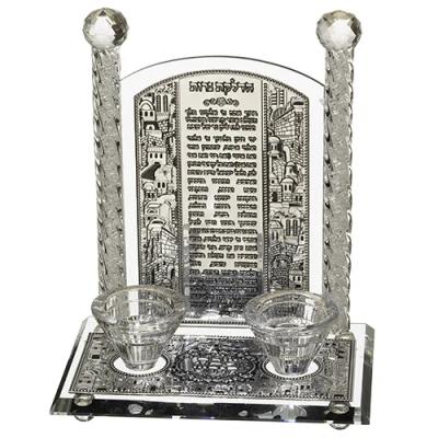 פמוטי קריסטל עם פלקטה הדלקת נרות "ירושלים" 24