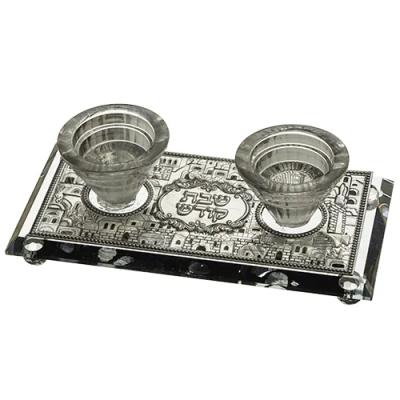 פמוטי קריסטל עם פלקטה הדלקת נרות "ירושלים" 19x1