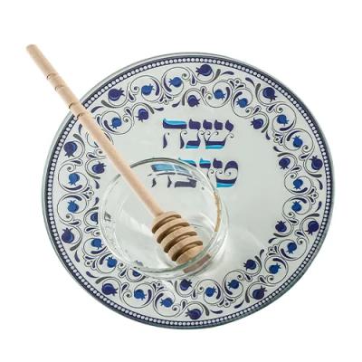 סט להגשת תפוח בדבש זכוכית בלתי שבירה 19 ס"מ