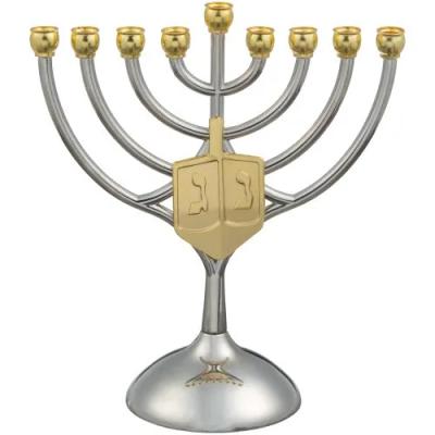 חנוכייה מתכת קנים זהב עם סביבון 18X16 ס"מ