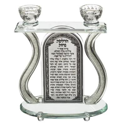 פמוטי קריסטל מהודרים עם פלקטה ואבנים 24X25 ס"מ