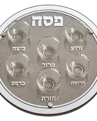 קערת פסח זכוכית מהודר עם 6 בומצים ואבנים 36 ס"מ