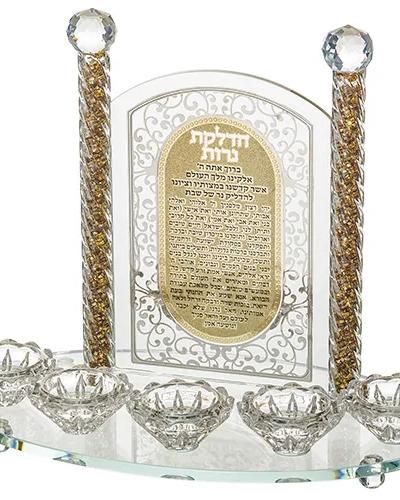 פמוטי קריסטל 5 קנים מהודרים עם פלקטה הדלקת נרות 25 ס"מ
