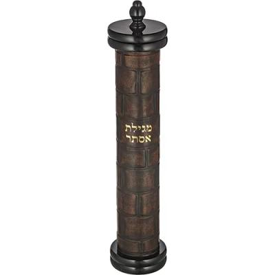 מגילת אסתר אשכנזי עץ + פיו כותל עם פלקטה עבור קלף 39 ס"מ