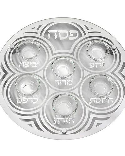 צלחת פסח מזכוכית וקריסטל מהודרת 40 ס"מ