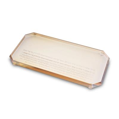 מגש קריסטל לפמוטים עם ברכת הדלקת נרות 36X18 ס"מ - זהב