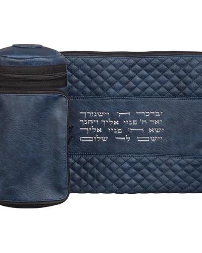 תיק תפ טרמי דמוי עור כחול עם אותיות בולטות יברכך 2
