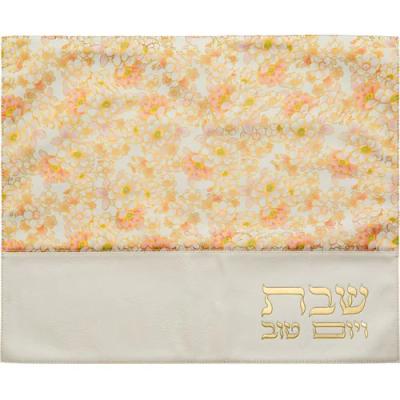 כיסוי חלה מהודר דמוי עור לבן פרחים ורודים 45X55 ס"מ