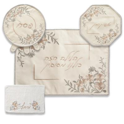 סט פסח 4 חלקים פיו לבן עם רקמה ואבנים