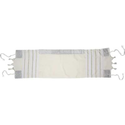 טלית קטן אקרילן 105x30 ס"מ פסים לבן וכסף