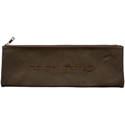 תיק מגילת אסתר מפיו חום כהה עם רקמה 31.5X14 ס"מ