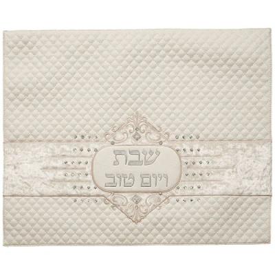 כיסוי חלה מהודר דמוי עור לבן עם הבלטות כסף 45x55 ס"מ