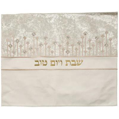 כיסוי חלה מהודר דמוי עור לבן עם הבלטות זהב 45x5
