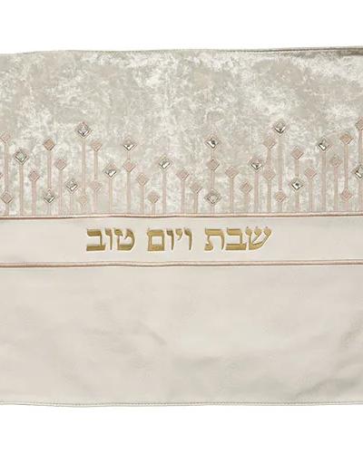 כיסוי חלה מהודר דמוי עור לבן עם הבלטות זהב 45x5