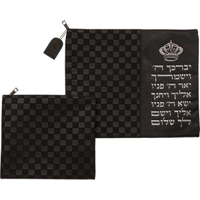 סט טלית תפילין דמוי עור אותיות בולטות "יברכך" כסף 31X38 ס"מ
