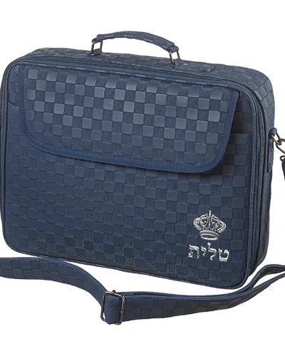 תיק טלית גדול גוון כחול כהה פיו מפואר אותיות בולטות "כתר" 43X36 ס"מ