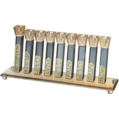 חנוכייה קריסטל שחור זהב 15X36 ס"מ