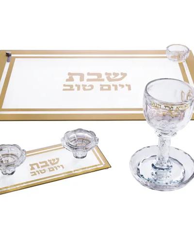 סט גביע קידוש + פמוטים + מגש חלה מקריסטל