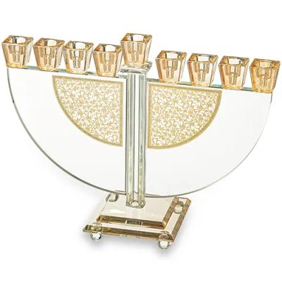 חנוכיה קריסטל עם פלקטה זהב 22 ס"מ