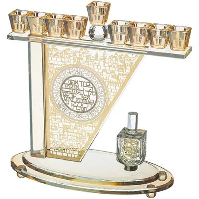 חנוכייה קריסטל מהודרת עם פלקטה ואבנים 30X17 ס"מ