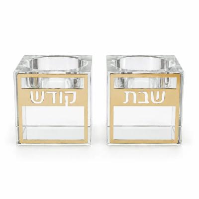 זוג פמוטי קריסטל מרובע עם פלקטה 5 ס"מ