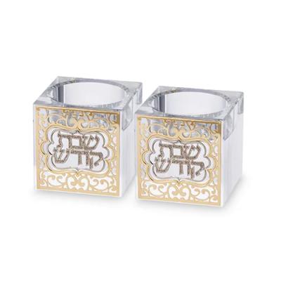פמוטי קריסטל עם פלקטה "עיטור" 5 ס"מ