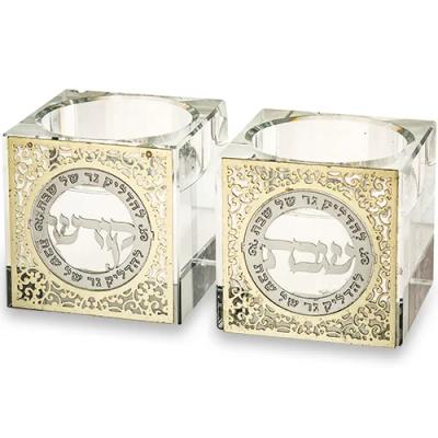 פמוטי קריסטל עם פלקטה"פיליגרין" 5 ס"מ