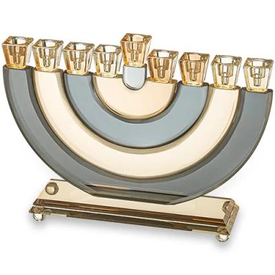 חנוכיה קריסטל גוף פסים חצי עיגול שחור זהב 21