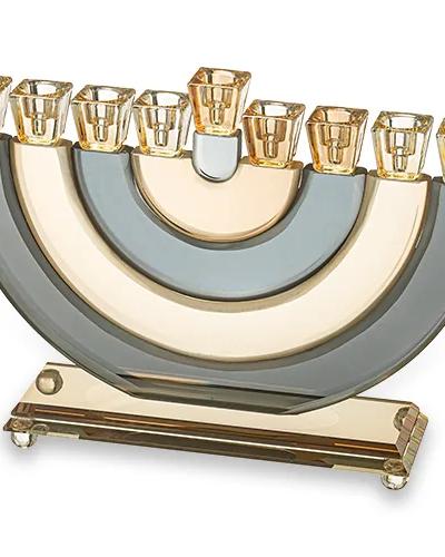 חנוכיה קריסטל גוף פסים חצי עיגול שחור זהב 21