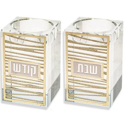 פמוטי קריסטל עם פלקטה "פסים" 7.5 ס"מ