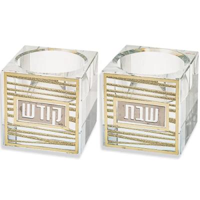 פמוטי קריסטל עם פלקטה "פסים" 5 ס"מ