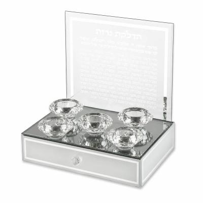 פמוט זכוכית עם מגירה מהודר "הדלקת נרות" חמישייה 25.5x19 ס"מ