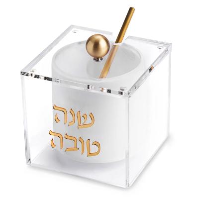 כלי לדבש אקריליק מרובע גימור זהב 9.5 ס"מ