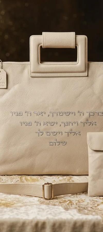סט תיק טלית תפילין פיו לבן יברכך אותיות בולטות זהב