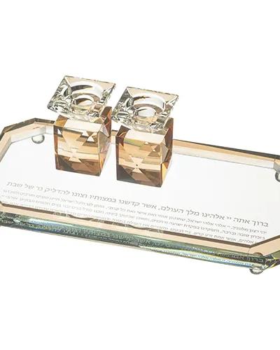 סט זוג פמוטי קריסטל עם מגש מהודר 9 ס"מ