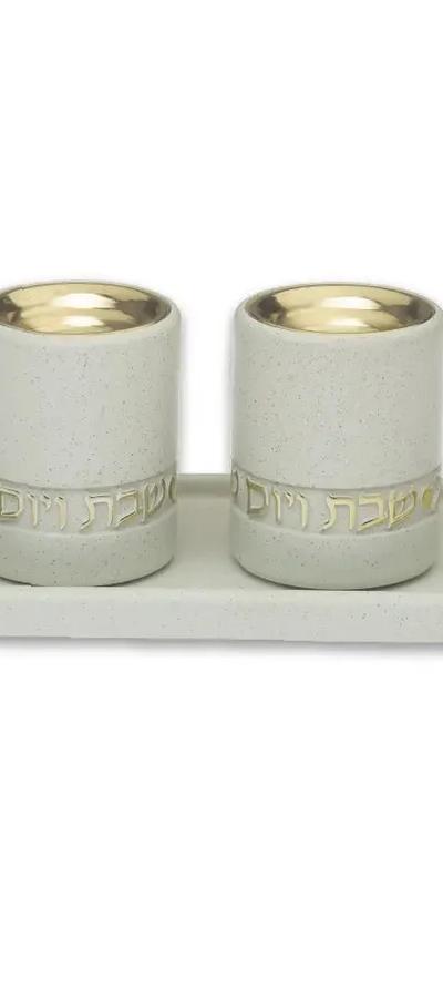 סט פולימר מגש להדלקת נרות וזוג פמוטים מהודרים - זהב (דגם 2)