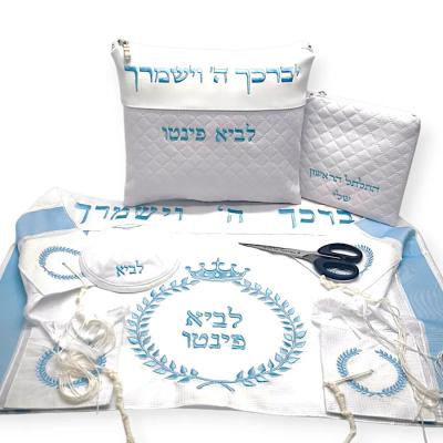 סט חלאקה פרימיום דגם פרי רקמה בתכלת