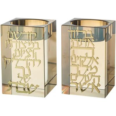 פמוטי קריסטל 8 ס"מ עם לוחית מתכת