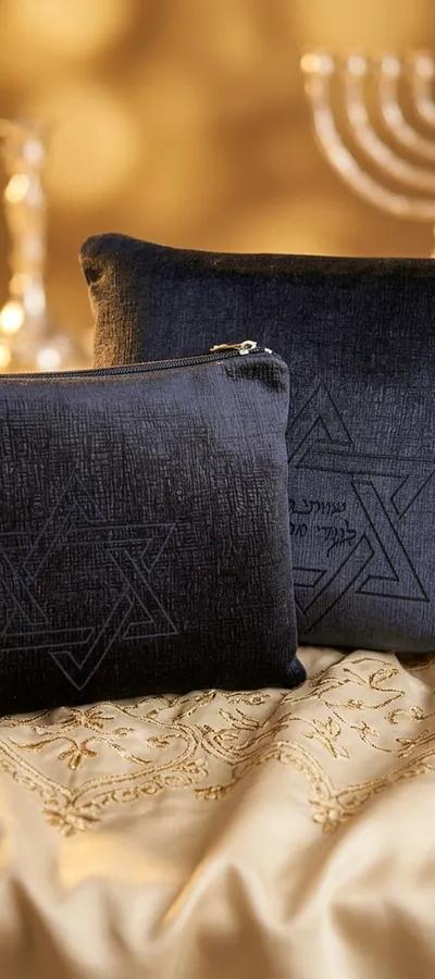 כיסוי לטלית ותפילין - נייבי כהה מגן דוד לייזר
